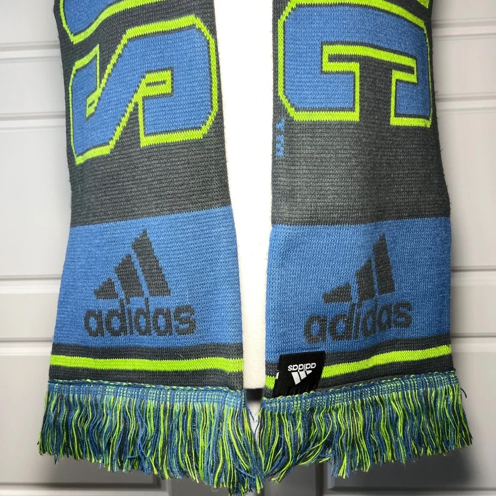 Seattle Sounders FC Adidas Knit Scarf Pockets Blue‎ Green Gray Fringe